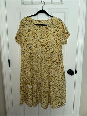 Casual Yellow Floral Tiered Mini Dress